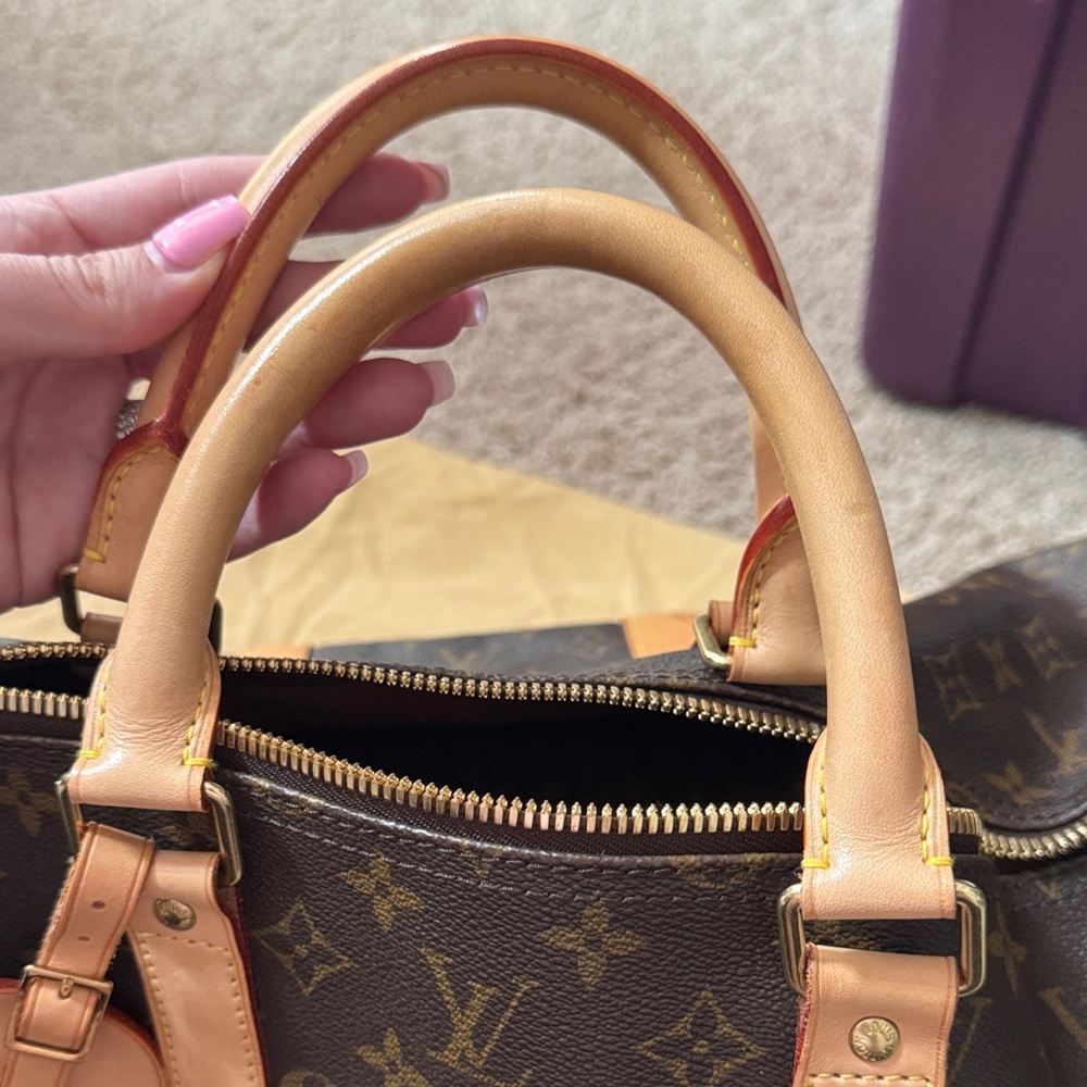 Louis Vuitton Brown Monogram Canvas 55 Duffel with Tan Leather Trim - Picture 8 of 16